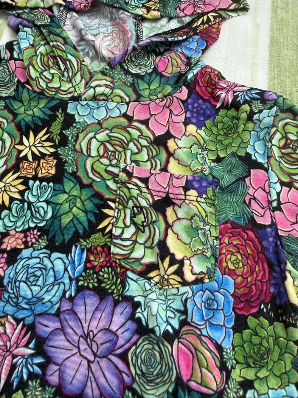 Colorful Succulent Print Bamboo Hoodie